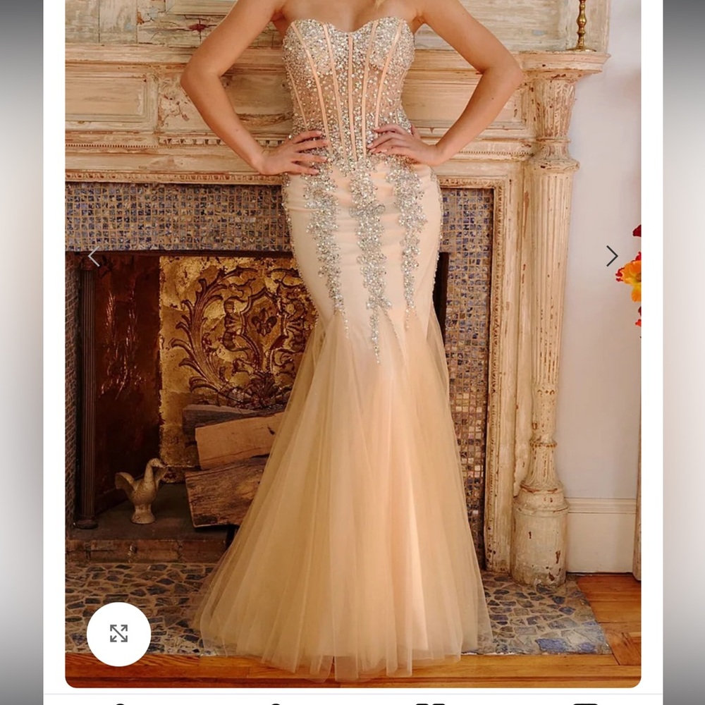 Jovani Strapless Beaded Champagne Mermaid Gown *Prom *Bridal